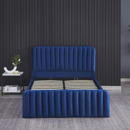 Portland Wave Double Blue Velvet Ottoman Bed with Mattress - Wilko - thumbnail 4