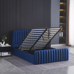 Portland Wave Double Blue Velvet Ottoman Bed with Mattress - Wilko - thumbnail 6