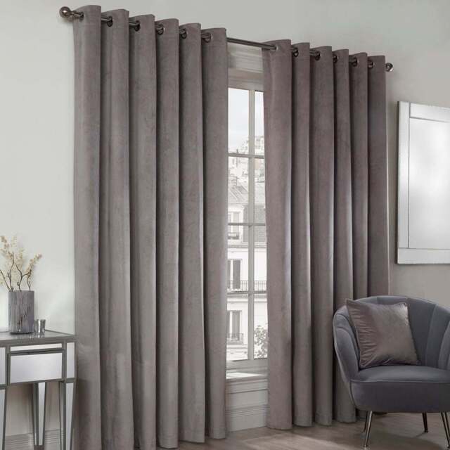 Divante Vermont Silver Velvet Blackout Curtains 168 x 229cm - Size: W 229 x D 168cm - Wilko - image 1