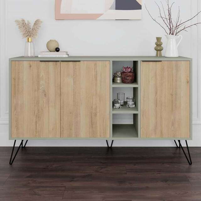 Decortie Clara Ash Green and Oak Console Sideboard - Multi - Wilko
