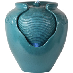 Teamson Home Teal Outdoor Glazed Pot Floor Fountain with LED Light - Size: 43.0 x 39.0 x 39.0cm - Green - Wilko - thumbnail 1