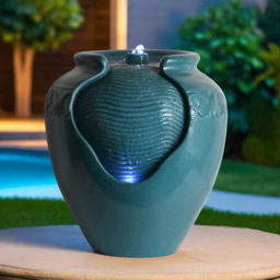 Teamson Home Teal Outdoor Glazed Pot Floor Fountain with LED Light - Size: 43.0 x 39.0 x 39.0cm - Green - Wilko - thumbnail 7