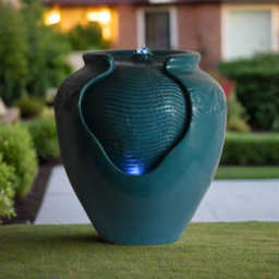 Teamson Home Teal Outdoor Glazed Pot Floor Fountain with LED Light - Size: 43.0 x 39.0 x 39.0cm - Green - Wilko - thumbnail 3