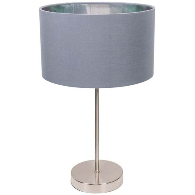 ValueLights Charlie Metallic and Grey Shade Brushed Chrome Table Lamp and Bulb - Size: 43 x 25 x 25cm - Silver - Wilko - image 1