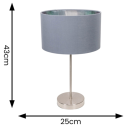 ValueLights Charlie Metallic and Grey Shade Brushed Chrome Table Lamp and Bulb - Size: 43 x 25 x 25cm - Silver - Wilko - thumbnail 5