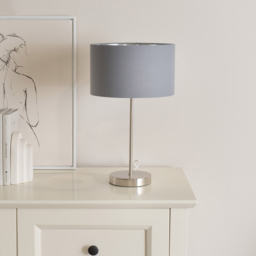 ValueLights Charlie Metallic and Grey Shade Brushed Chrome Table Lamp and Bulb - Size: 43 x 25 x 25cm - Silver - Wilko - thumbnail 3