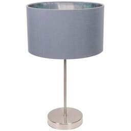 ValueLights Charlie Metallic and Grey Shade Brushed Chrome Table Lamp and Bulb - Size: 43 x 25 x 25cm - Silver - Wilko