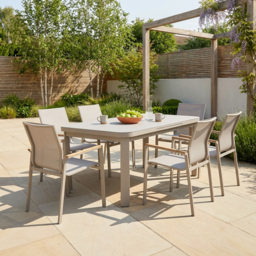 Charlotte Extension Dining Table Set - Beige - Size: 6 Seater - Malay - Wilko