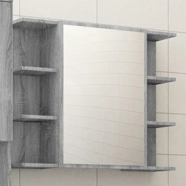 vidaXL Single Door 6 Shelf Grey Sonoma Wall Mounted Mirrored Bathroom Cabinet - Size: 64 x 80 x 20.5cm - Wilko - image 1