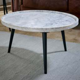 Brooklyn Opal White Marble Top Round Coffee Table - Brown - Wilko