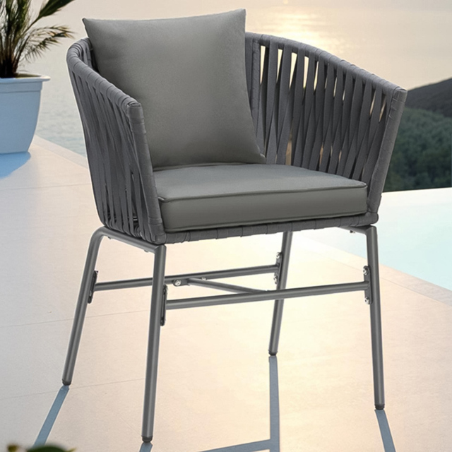 tectake Valeiras Set of 6 Woven Rope Design Accent Chair - Size: 77 x 60 x 61cm - Grey - Wilko - image 1
