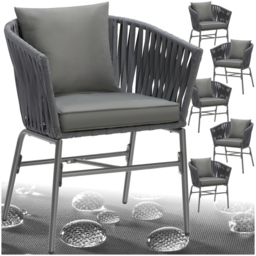 tectake Valeiras Set of 6 Woven Rope Design Accent Chair - Size: 77 x 60 x 61cm - Grey - Wilko - thumbnail 3