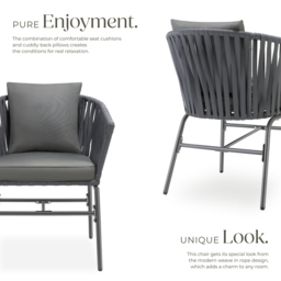 tectake Valeiras Set of 6 Woven Rope Design Accent Chair - Size: 77 x 60 x 61cm - Grey - Wilko - thumbnail 4