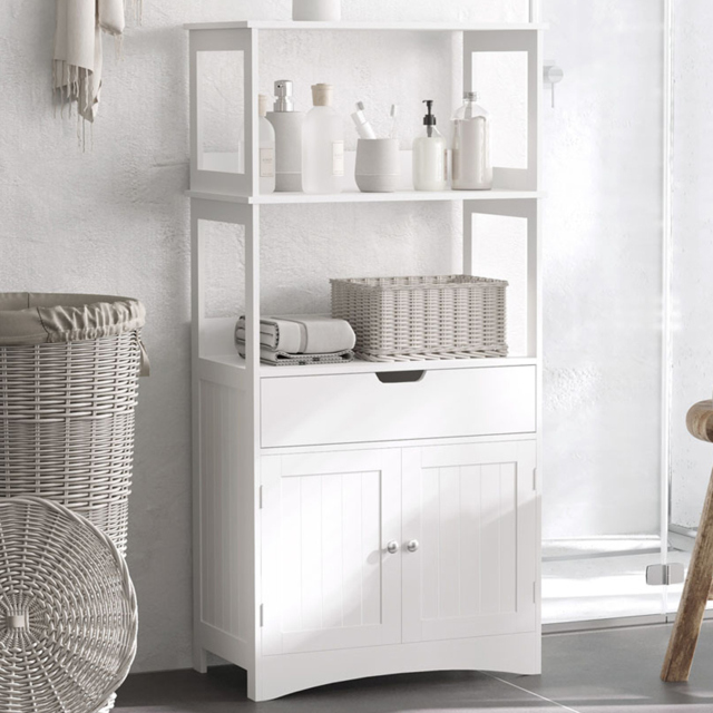 Kleankin 2 Door Single Drawer White Floor Cabinet - Size: 60 x 33 x 122.5cm - Wilko - image 1