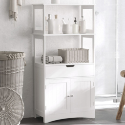 Kleankin 2 Door Single Drawer White Floor Cabinet - Size: 60 x 33 x 122.5cm - Wilko - thumbnail 1