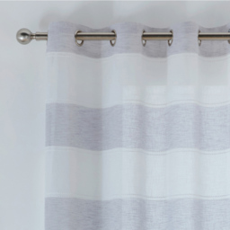 Tyrone Textiles Santorini Grey Linen Look Striped Eyelet Voile Panel Curtains 140 x 183cm - Size: W 140 x D 183cm - Wilko - thumbnail 3