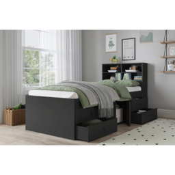 Kudl Captain Single 2 Door 4 Drawer Black Cabin Bed with Bookcase Headboard - Wilko - thumbnail 5