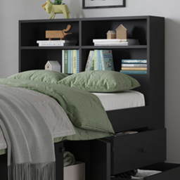 Kudl Captain Single 2 Door 4 Drawer Black Cabin Bed with Bookcase Headboard - Wilko - thumbnail 4