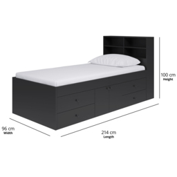 Kudl Captain Single 2 Door 4 Drawer Black Cabin Bed with Bookcase Headboard - Wilko - thumbnail 6