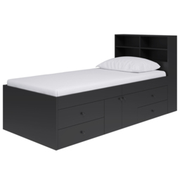 Kudl Captain Single 2 Door 4 Drawer Black Cabin Bed with Bookcase Headboard - Wilko - thumbnail 3