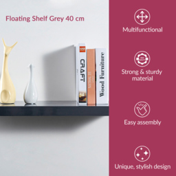 Innoteck 40cm High Gloss Grey Floating Shelf - Size: 3.8 x 40 x 23.5cm - Wilko - thumbnail 5