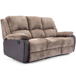 Furniture Online Postana 3 Seater Brown High Back Jumbo Cord Manual Recliner Sofa - Wilko - thumbnail 3