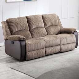 Furniture Online Postana 3 Seater Brown High Back Jumbo Cord Manual Recliner Sofa - Wilko - thumbnail 1