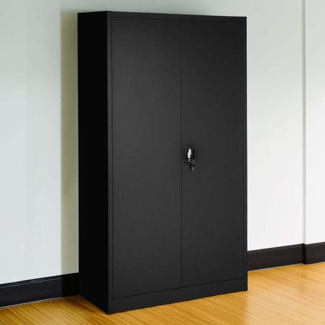 Tectake 5 Shelf Black Lockable Filing Cabinet Set of 2 - Size: 180 x 90 x 40cm - Wilko - image 1
