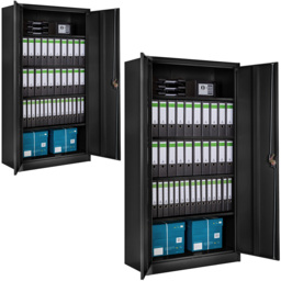 Tectake 5 Shelf Black Lockable Filing Cabinet Set of 2 - Size: 180 x 90 x 40cm - Wilko - thumbnail 4