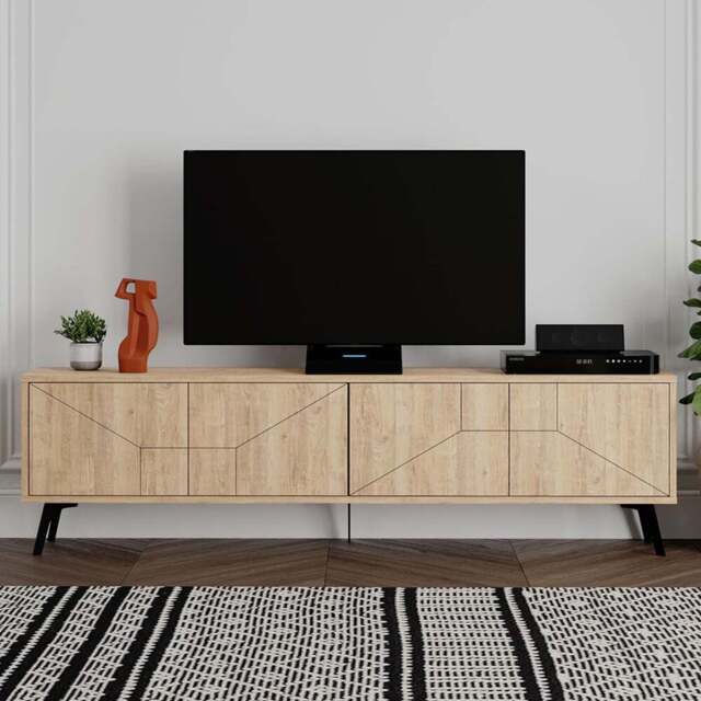 Decortie Dune 4 Door Oak TV Unit - Size: 50.0  x 180.0  x 29.6 cm - Cream - Wilko - image 1