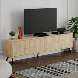 Decortie Dune 4 Door Oak TV Unit - Size: 50.0  x 180.0  x 29.6 cm - Cream - Wilko - thumbnail 5