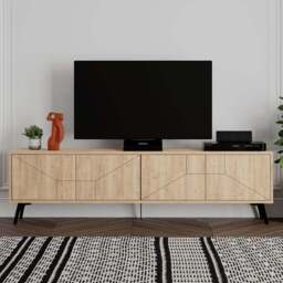 Decortie Dune 4 Door Oak TV Unit - Size: 50.0  x 180.0  x 29.6 cm - Cream - Wilko