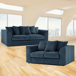 Luxor 5 Seater Navy Blue Jumbo Cord Scatter Back Sofa Set - Wilko - thumbnail 1