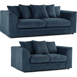 Luxor 5 Seater Navy Blue Jumbo Cord Scatter Back Sofa Set - Wilko - thumbnail 3