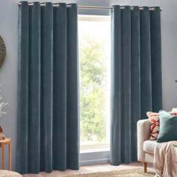 Yard Marine Heavy Chenille Velvet Eyelet Curtain 229 x 229cm - Size: W 229 x D 229cm - Blue - Yard Living - Wilko
