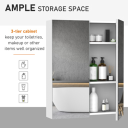 Portland White Wall Mounted Mirror Bathroom Cabinet - Size: 75 x 60 x 15cm - Wilko - thumbnail 5