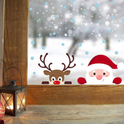 Walplus Peeking Santa and Rudolph Double-Sided Christmas Window Stickers 38 Piece - Size: 0.2 x 50 x 75cm - Multi - Wilko - thumbnail 1