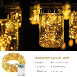 Shatchi 20 Warm White LED Gold Copper Wire Christmas String Light 2m 2 Pack - Size: 6 x 1.5 x 2cm - Yellow - Wilko - thumbnail 4