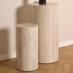 Florence Dice Travertine Rough Paper Effect Round Pedestal Set of 2 - Size: 70 x 34 x 34cm - Cream - Furniture To Go - Wilko