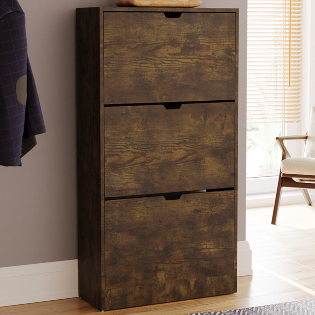 Vida Designs 3 Flip Down Drawer Dark Wood Shoe Cabinet - Wilko - image 1