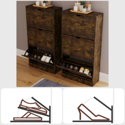 Vida Designs 3 Flip Down Drawer Dark Wood Shoe Cabinet - Wilko - thumbnail 7
