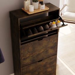Vida Designs 3 Flip Down Drawer Dark Wood Shoe Cabinet - Wilko - thumbnail 4