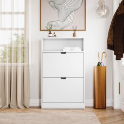 Vida Designs 2 Drawer Single Shelf White Shoe Cabinet - Size: 97 x 60 x 24cm - Wilko - thumbnail 4
