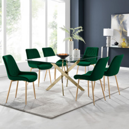 Furniturebox Tavolo Cesano 6 Seater Dining Set Gold and Green - Grey - Wilko - thumbnail 1