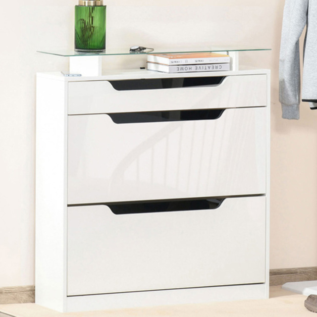 Portland 3 Drawer White High Gloss Shoe Cabinet - Wilko - image 1