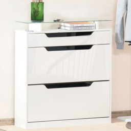 Portland 3 Drawer White High Gloss Shoe Cabinet - Wilko