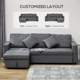 HOMCOM 3 Seater Dark Grey L Shaped Convertible Pull Out Corner Sofa Bed with Storage - Wilko - thumbnail 7