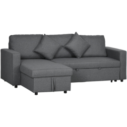 HOMCOM 3 Seater Dark Grey L Shaped Convertible Pull Out Corner Sofa Bed with Storage - Wilko - thumbnail 3