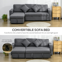 HOMCOM 3 Seater Dark Grey L Shaped Convertible Pull Out Corner Sofa Bed with Storage - Wilko - thumbnail 5