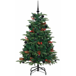 vidaXL Pre-Lit Warm White LED and Black Baubles Green Artificial Christmas Tree with Stand 4.9ft - Wilko - thumbnail 3